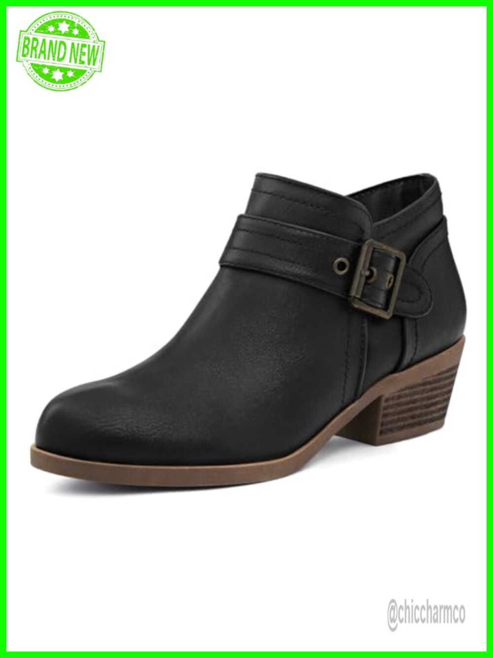 Women's Ankle Boots Low Chunky Block Heel Side Zipper Round Toe Booties